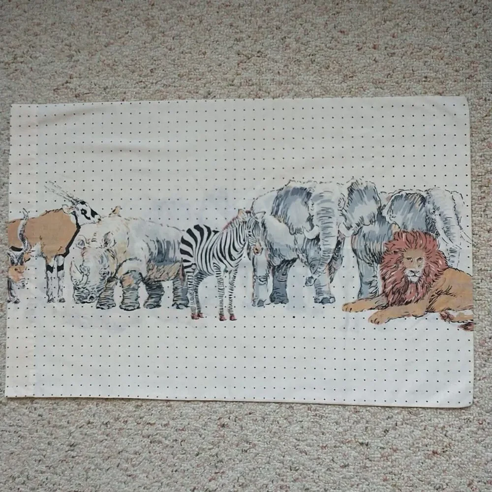VTG Lady Pepperell Twin Flat Sheet Pillow Case Set Animal Safari No Iron Muslim